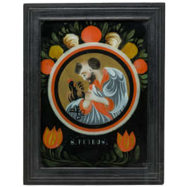 Hinterglasbild (Ikone) mit dem Heiligen Petrus, Schwarzwald, 19. Jhdt.