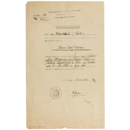 A receipt for the return of a Knight's Cross of the Franz Josef Order, 1926