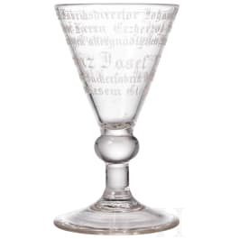 Emperor Franz Joseph I - an engraved liqueur glass, dated 1847