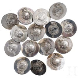 15 silvered uniform buttons for the uniform of the Royal Bavarian Order of Saint Hubert