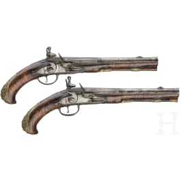 A pair of flintlock pistols by Devillers in Liege, circa 1750