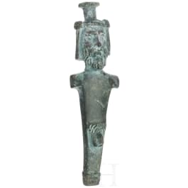A Roman bronze miniature of a herm with Serapis head, 2nd - 3rd century A.D.