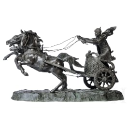 Tommaso Campaiola (1890 - 1968), a heavy chariot bronze sculpture, Italian, 20th century