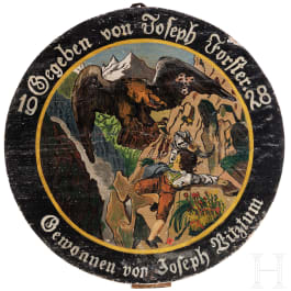 A small German shooting target with the abduction of Ganymede, dated 1928
