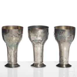 Three plated art nouveau goblets, Geislingen, WMF, circa 1910