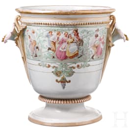 A German historicism plant pot with peasant dancing motifs, late 19th century