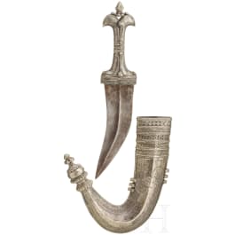 A silver and nickel-silver mounted Yemenite djambia, 20th century
