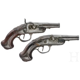 A pair of French pocket flintlock pistols, circa 1780