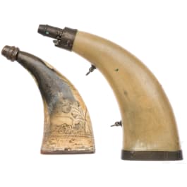 Two German powder flasks, 18th century