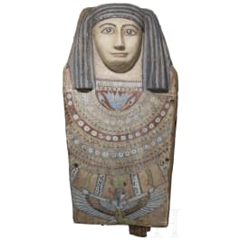 A painted ancient Egyptian sarcophagus cover, mid-third of the 1st century B.C.