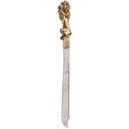 Gro&szlig;es jagdliches Messer mit feuervergoldetem L&ouml;wengriff, Venedig, um 1600