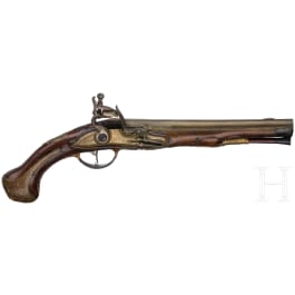 A Belgian flintlock pistol with brass barrel, Thiermay in Li&egrave;ge, circa 1740