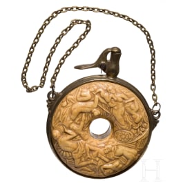 A powder flask, modern replica in the style of the 17th century