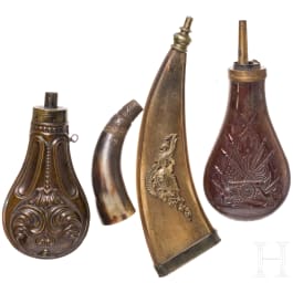 Four powder flasks, 19th century