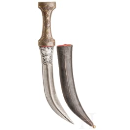 A Persian khanjar with gold-inlaid iron handle, circa 1830