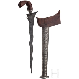 An Indonesian Sulawesi keris with embossed silver scabbard, 20th century