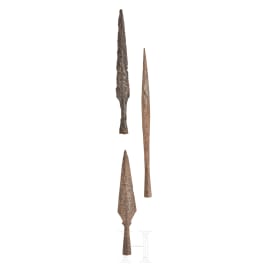 Three central European medieval iron speartips, 9th - 15th century