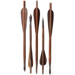 Five German crossbow bolts, 14th/15th century and later