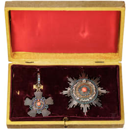 General der Infanterie Maximilian von Montgelas (1860 - 1938) - Ordensset 2. Klasse, 3. Grad des Ordens vom Doppelten Drachen, 1. Modell 1882 - 1902, in Etui