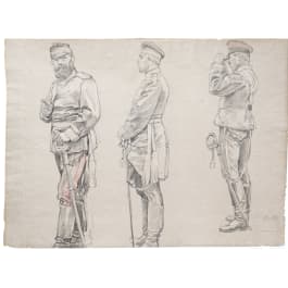 Anton von Werner (1843 - 1915) - drei Offiziere 1870/71, Bleistiftzeichnung