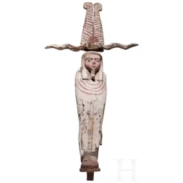 Bemalte h&ouml;lzerne Figur des Ptah-Sokar-Osiris mit Schutikrone, Sp&auml;tzeit bis ptolem&auml;isch, Mitte 1. Jtsd. v. Chr. - 100 v. Chr.