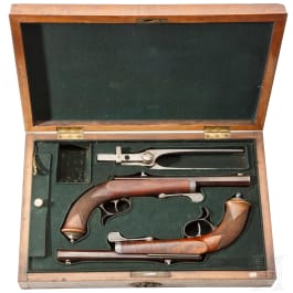 Ein Paar Z&uuml;ndnadelpistolen im Kasten, Franz von Dreyse in S&ouml;mmerda, um 1865