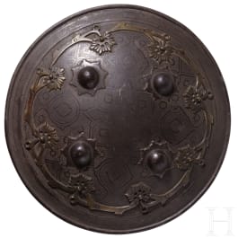 Silbertauschierter eiserner Faustschild, Lahore, 19. Jhdt.