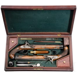 Ein Paar Perkussionspistolen im Kasten, Friedrich August Schossig in Hamburg, um 1830