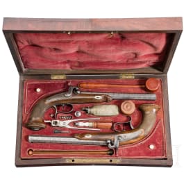 Ein Paar Perkussionspistolen im Kasten, Italien oder Schweiz, um 1850