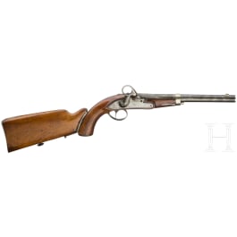 A Schleswig percussion mounted police pistol M 1851 with butt, A. Francotte in Li&egrave;ge