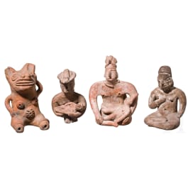 Four Pre-Columbian clay figures, Mexico, Jalisco/Tlatico-culture (two), 100 - 900 AD