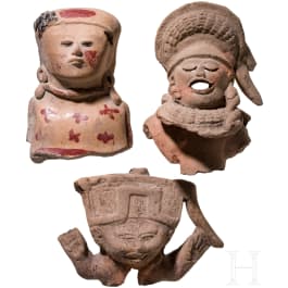 Three Pre-Columbian clay busts, Mexico, Veracruz (one), circa 300 - 1500 AD