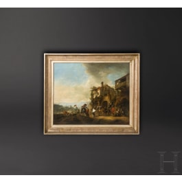 Travellers resting at the blacksmith's, attributed to Philips Wouwerman, Netherlands, mid 17th century