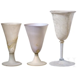 Three German or Dutch glass goblets, 17th century