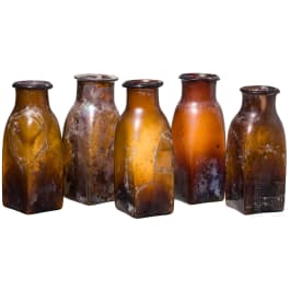 Five German glass bottles, 19th century