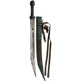 A silver mounted Persian quadarra set with turquoises, ca. 1900