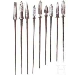 Nine Japanese arrowheads, late Edo period, 19th century
