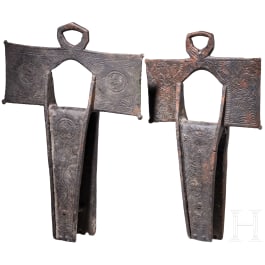 Two Mexican iron stirrups (estribo del cruz), 18th century