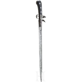 An English double-barrelled flintlock hunting hanger, late 18th century