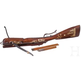 A Saxon crossbow with four bolts, dated 1755