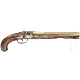 A percussion pistol with brass-plated barrel, Maastricht, circa 1760
