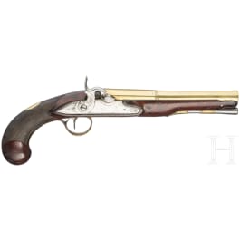A British converted percussion pistol with brass barrel, Grice, circa 1800