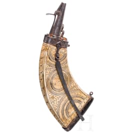 A German musketeer's powder flask, circa 1600