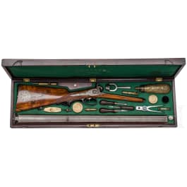 A cased side-by-side percussion combination shotgun by Lebeda of Prague