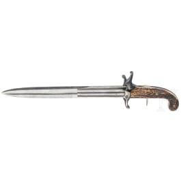 A hunting knife with 2 integrated percussion pistols, ca. 1850