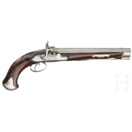 A pair of converted double-barreled percussion pistols, Johann Andreas Kuchenreuter in Regensburg, around 1800