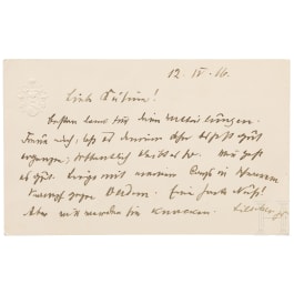 General der Infanterie Berthold von Deimling (1853-1944), eigenh&auml;ndig geschriebene und signierte Gru&szlig;karte mit Unterschrift, 1916