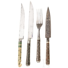 Besteck, osmanisch, und ein Sarajevo-Messer, Bosnien und Herzegowina, 19. Jhdt.
