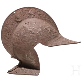Dekorationselement aus Eisenguss in Form einer Sturmhaube, deutsch, um 1860