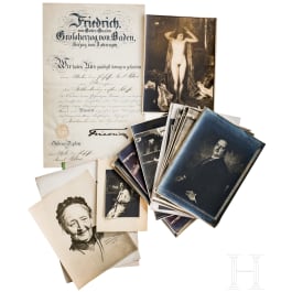 Prof. Karl Blos (1860 - 1941) - Verleihungsurkunde zum Ritterkreuz 1. Klasse des Z&auml;hringer L&ouml;wen, datiert 1914, und Fotos